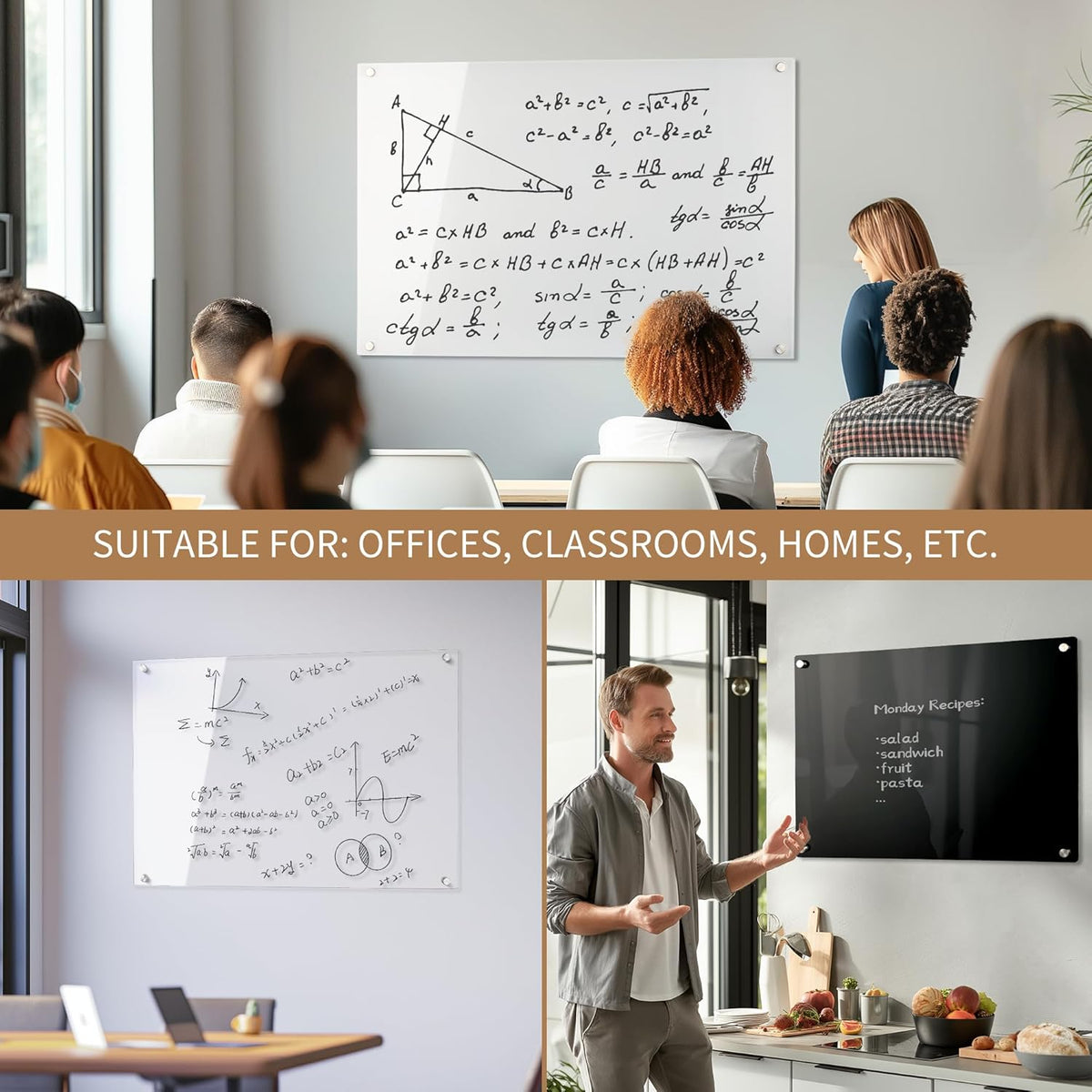 Acrylic Black Magnetic Dry Erase Board for Wall, White Board12”x16”,Frameless...
