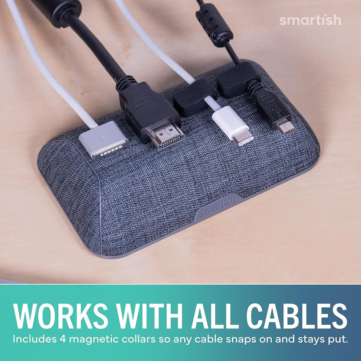 Smartish Magnetic Cord Holder, Bigger Cable Wrangler, Office Desk Organizer