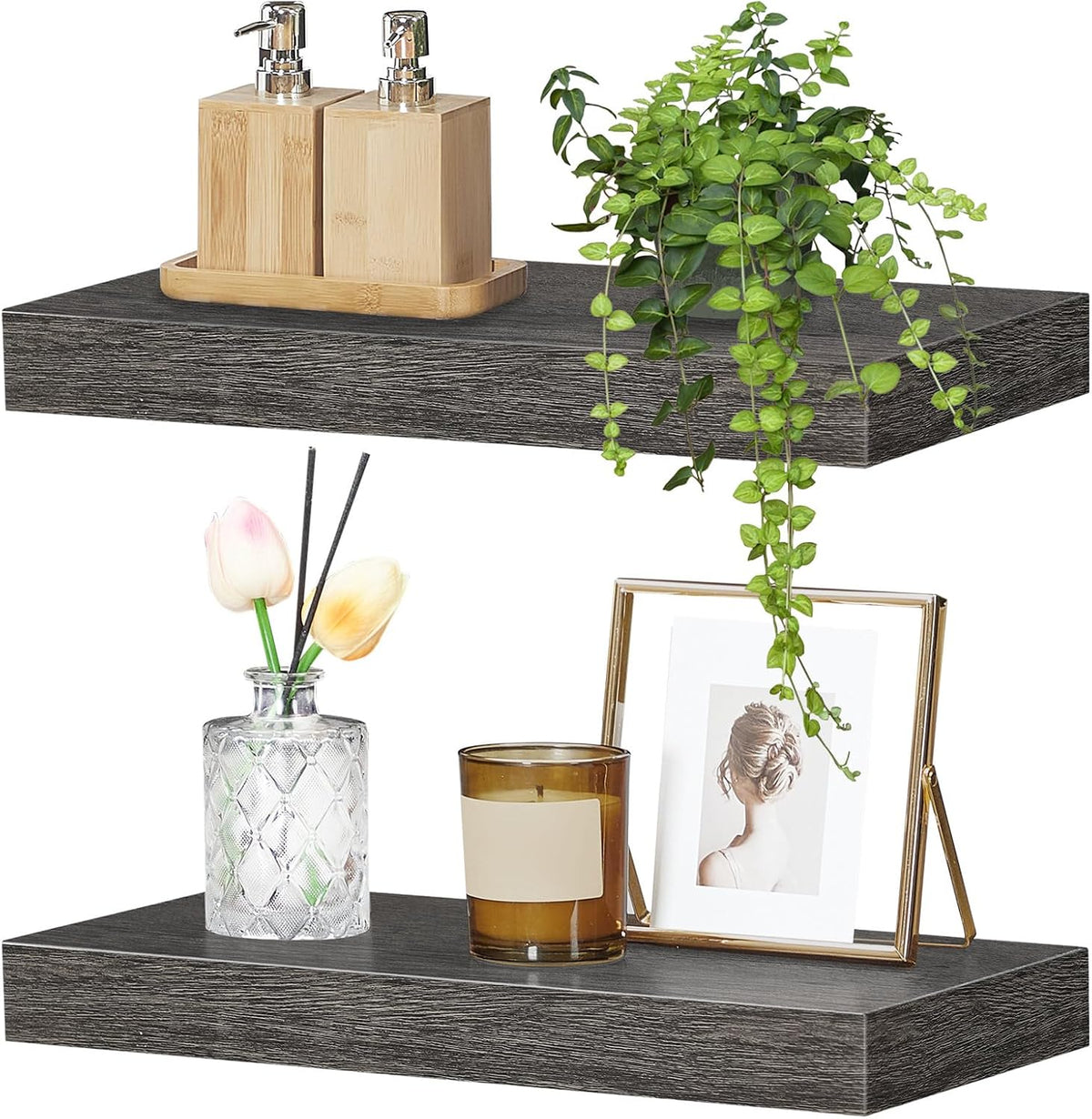 HOOBRO Floating Shelves for Wall, Wall Mounted Shelf Set of 2, 15.7" Han...