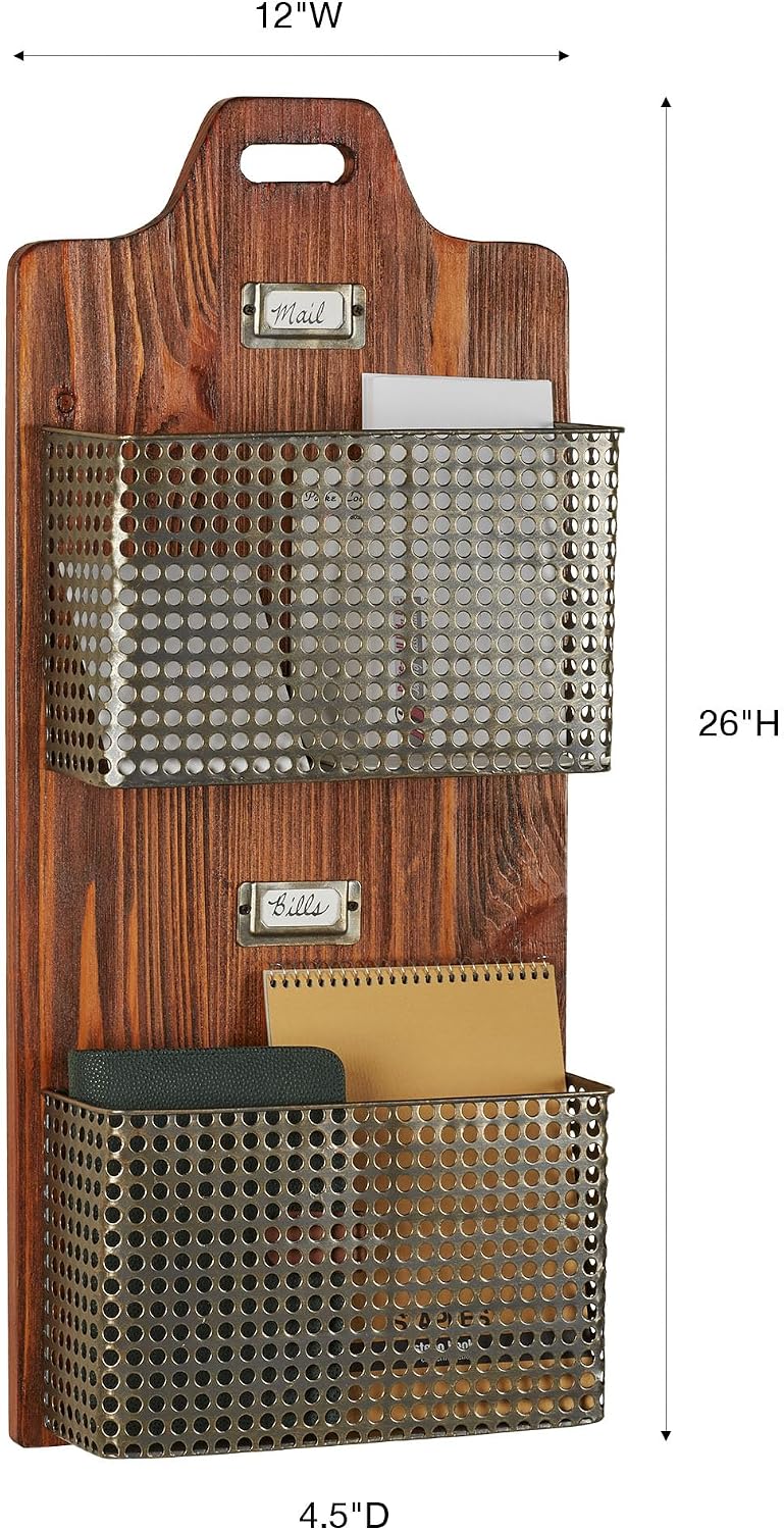 Sawyer Vertical Wall Organizer - Mission Red Oak - Handcrafted - Wooden Back,...