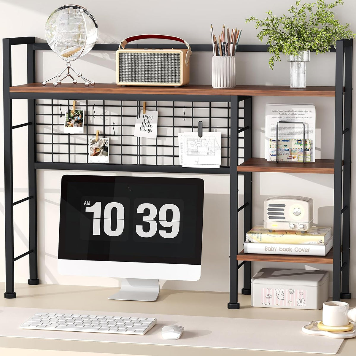 Desk Shelf,38.6" Desk Organizer Shelf,Wooden Desk Hutch for Computer Mon...