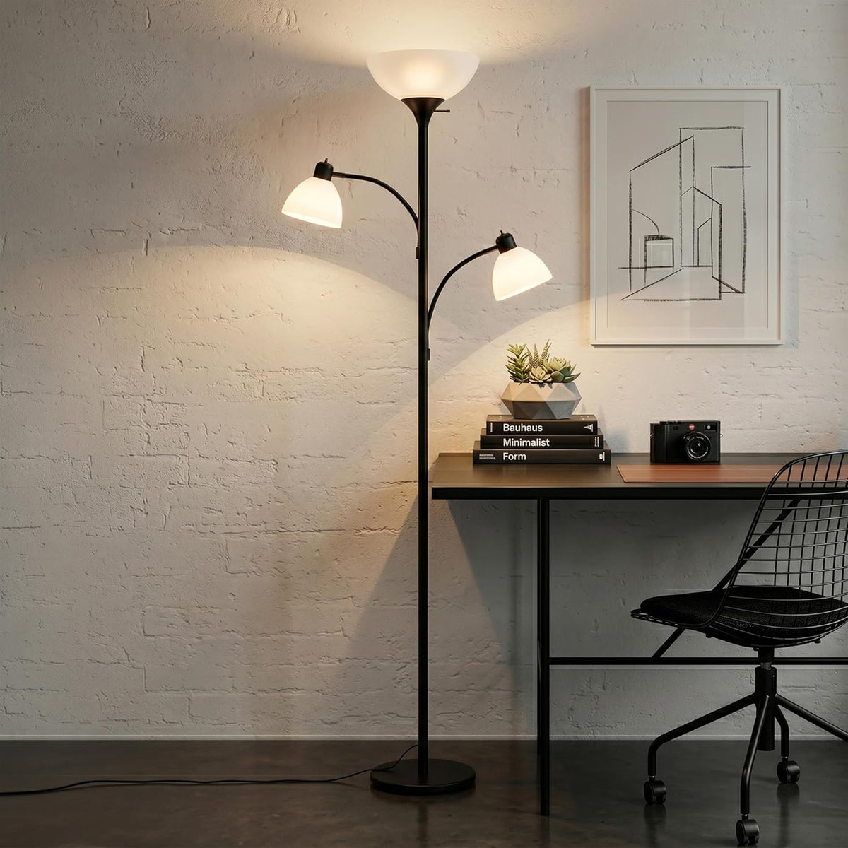 Brightech Sky Dome Double LED Floor Lamp, Torchiere Super Bright Floor Lamp w...