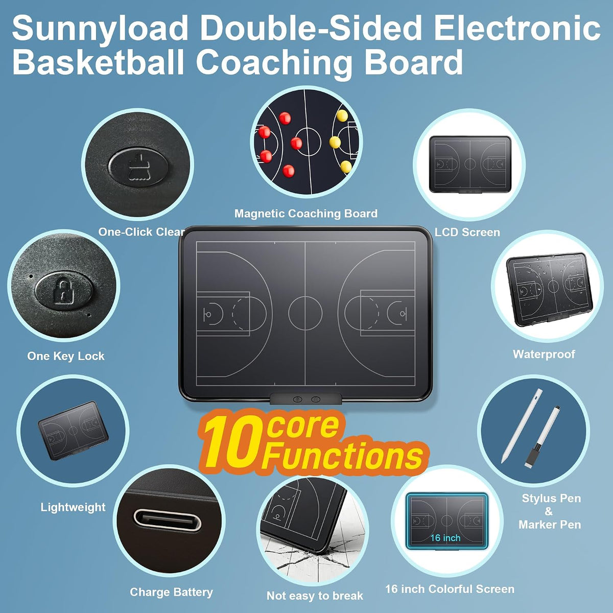 16 Inch Electronic Basketball Coaching Board with Double Sided