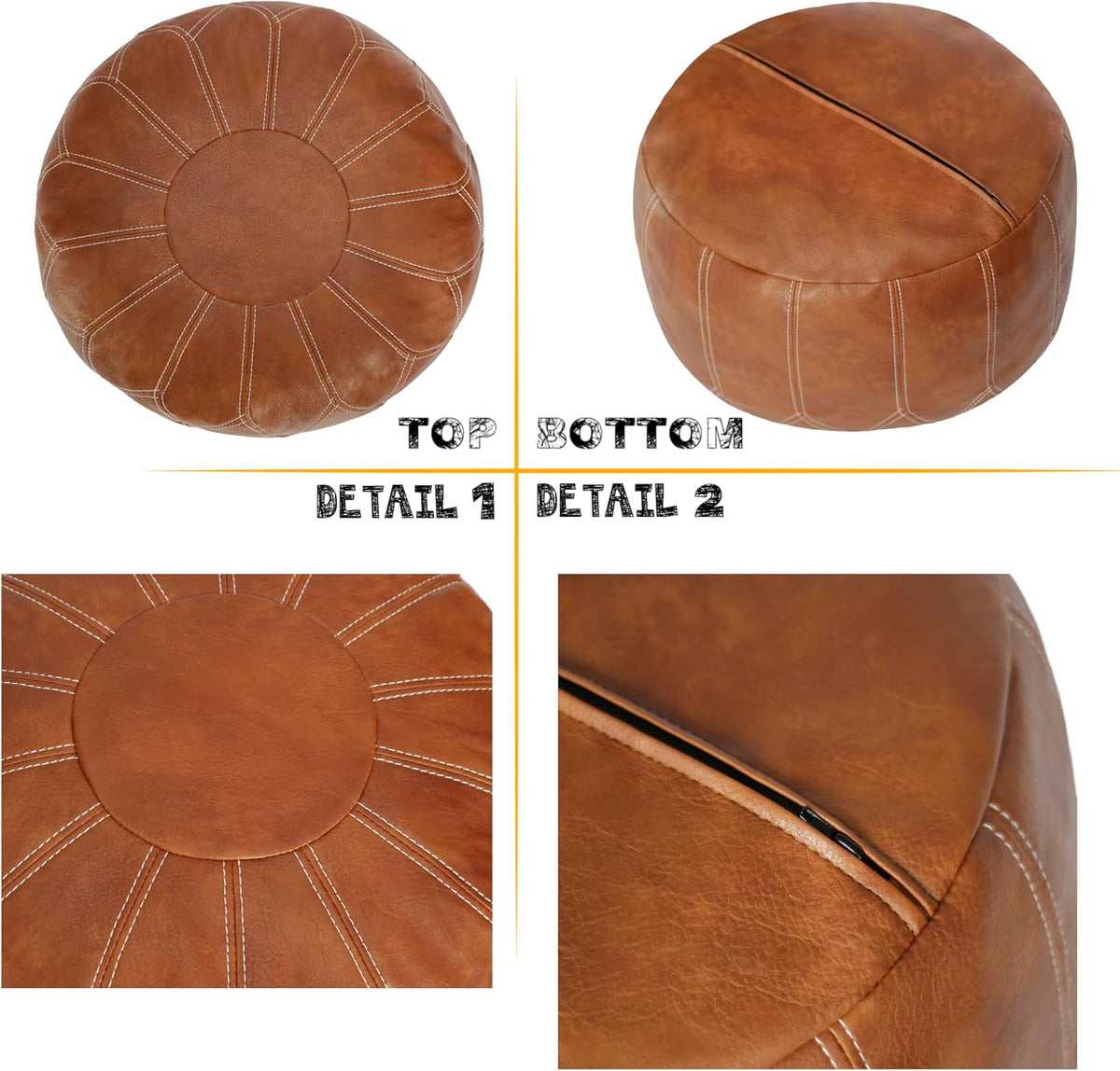 Thgonwid Unstuffed Moroccan Faux Leather Pouf Ottoman Cover with Storage - Bo...