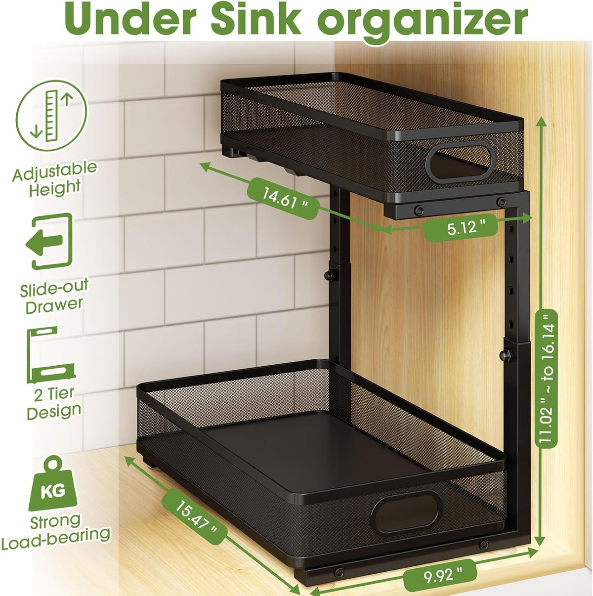 Under Sink Cabinet Organizer 2-Pack for Kitchen&Bathroom