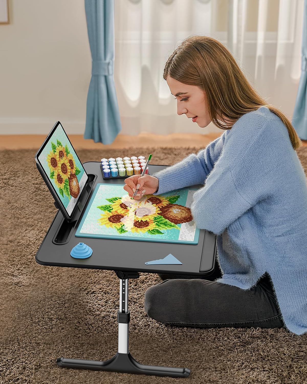 Laptop Table with LED Desk Light, SAIJI Laptop Stand for Bed