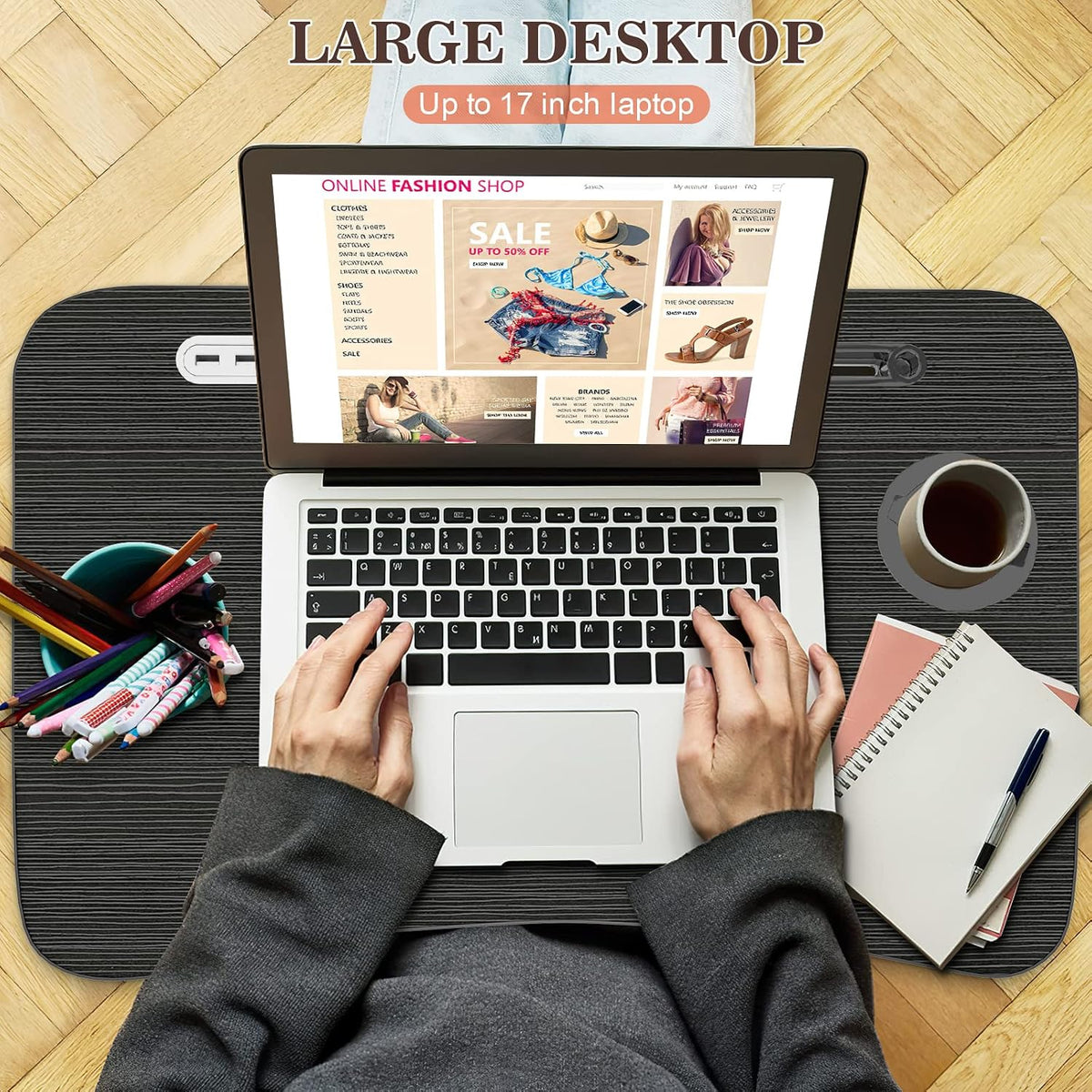 Zapuno Laptop Lap Desk, Foldable Laptop Table Tray with 4 USB Ports Storage D...