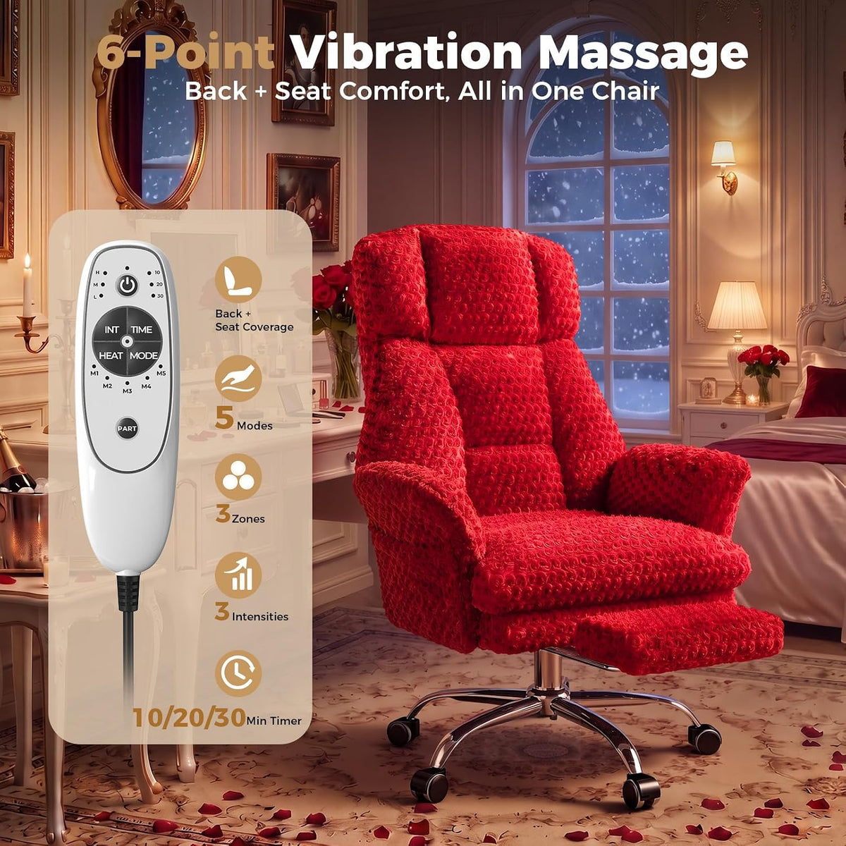 Big and Tall Heated Massage Office Chair with Footrest, 6-Point Vibration