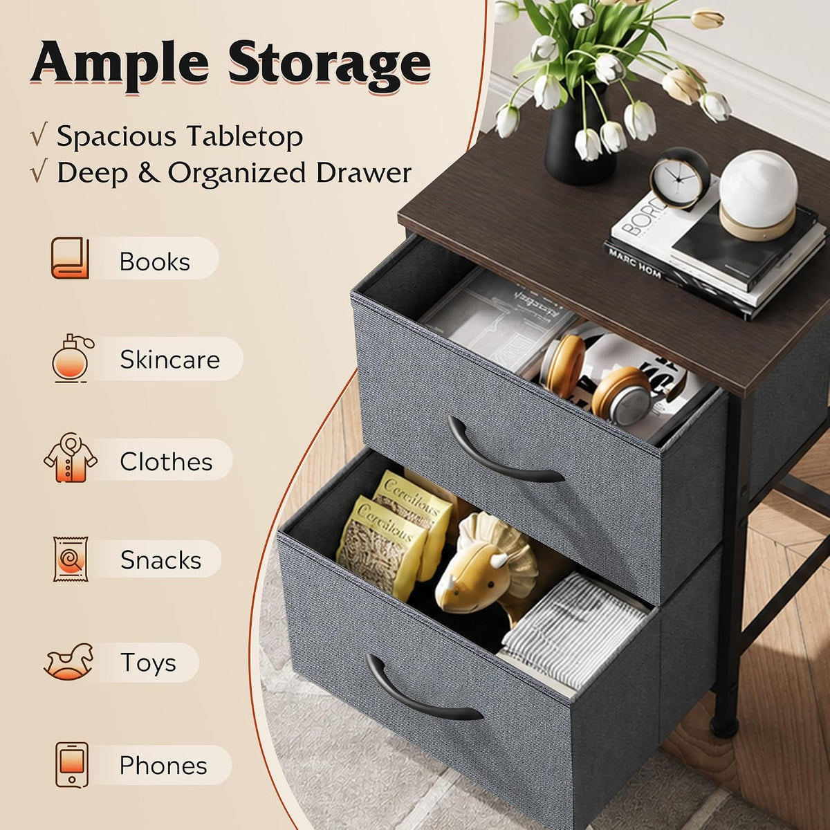 WLIVE Nightstand, 2 Drawer Dresser for Bedroom, Small Dresser with 2 Drawers,...