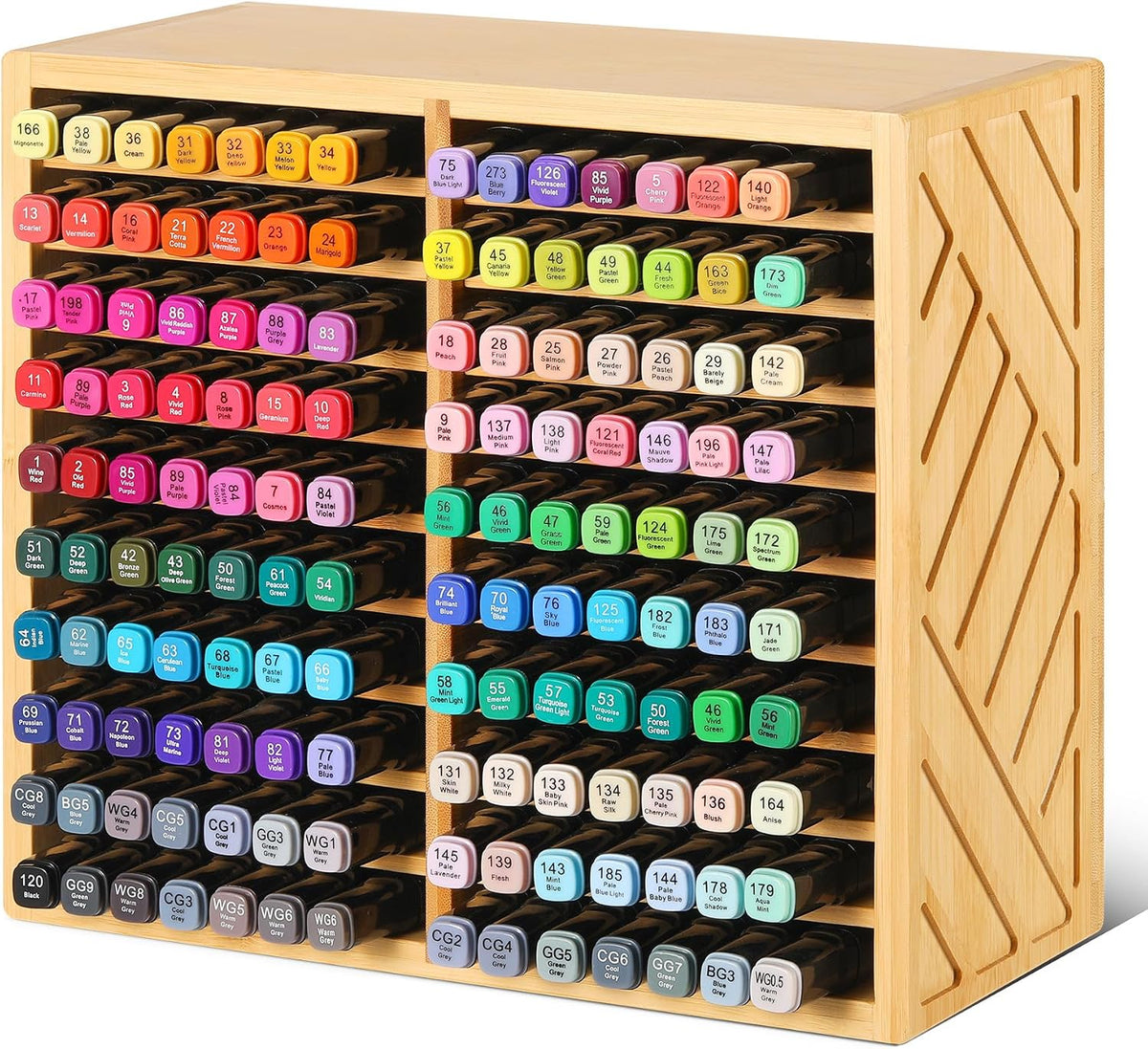 Bamboo Marker Organizer for Desk, Marker Storage Organizer for 140 Markers,Pe...