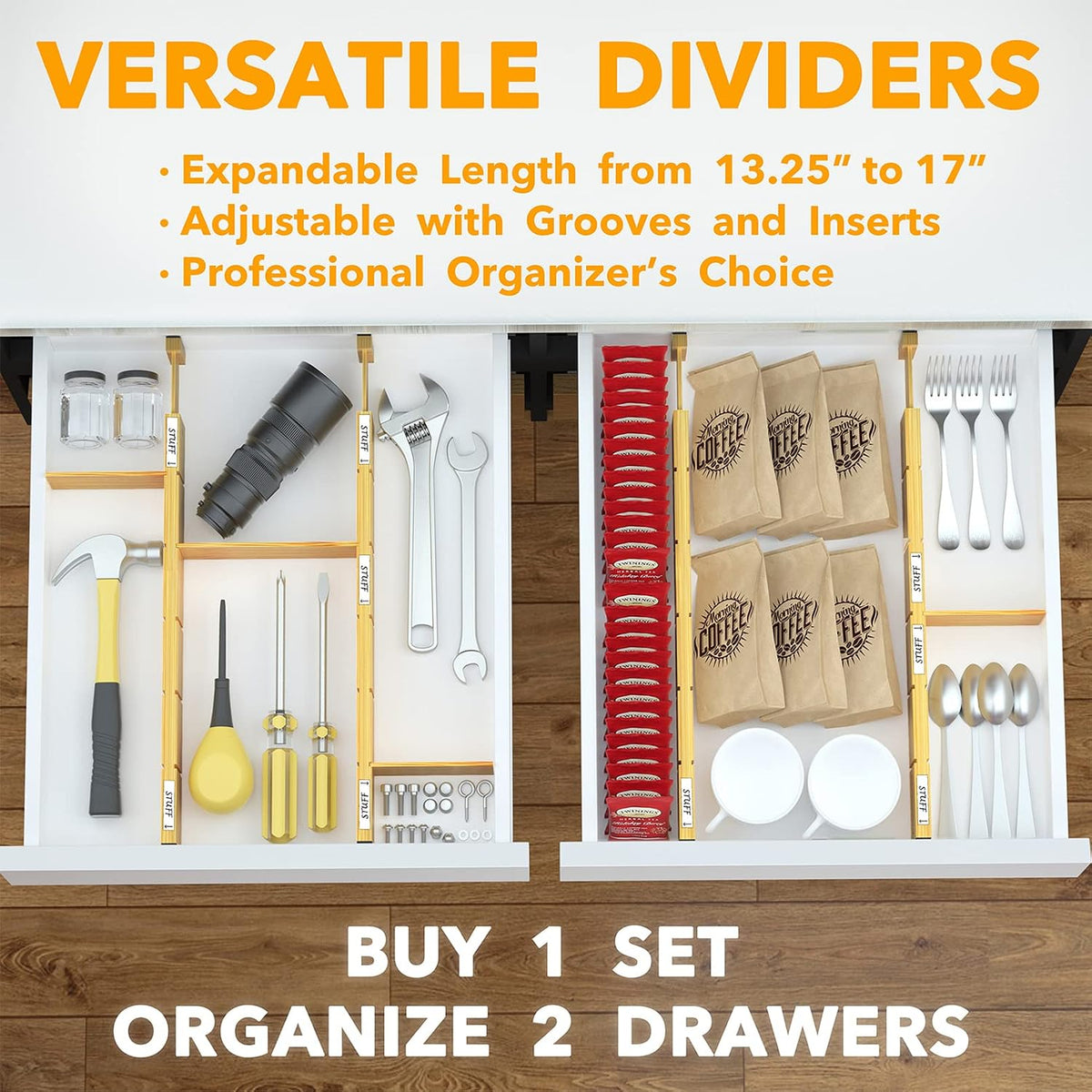 SpaceAid Bamboo 13.25-17“ Drawer Dividers (Need 2.35" Deep Drawer) Kitch...