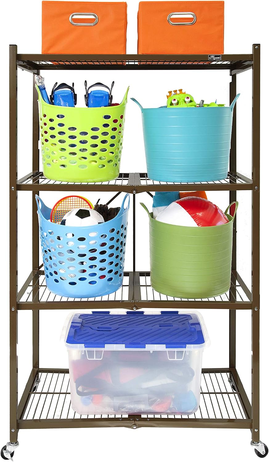 Origami 4-Tier Folding Shelf, Storage Organizer Shelves w/Wheels for Home &am...