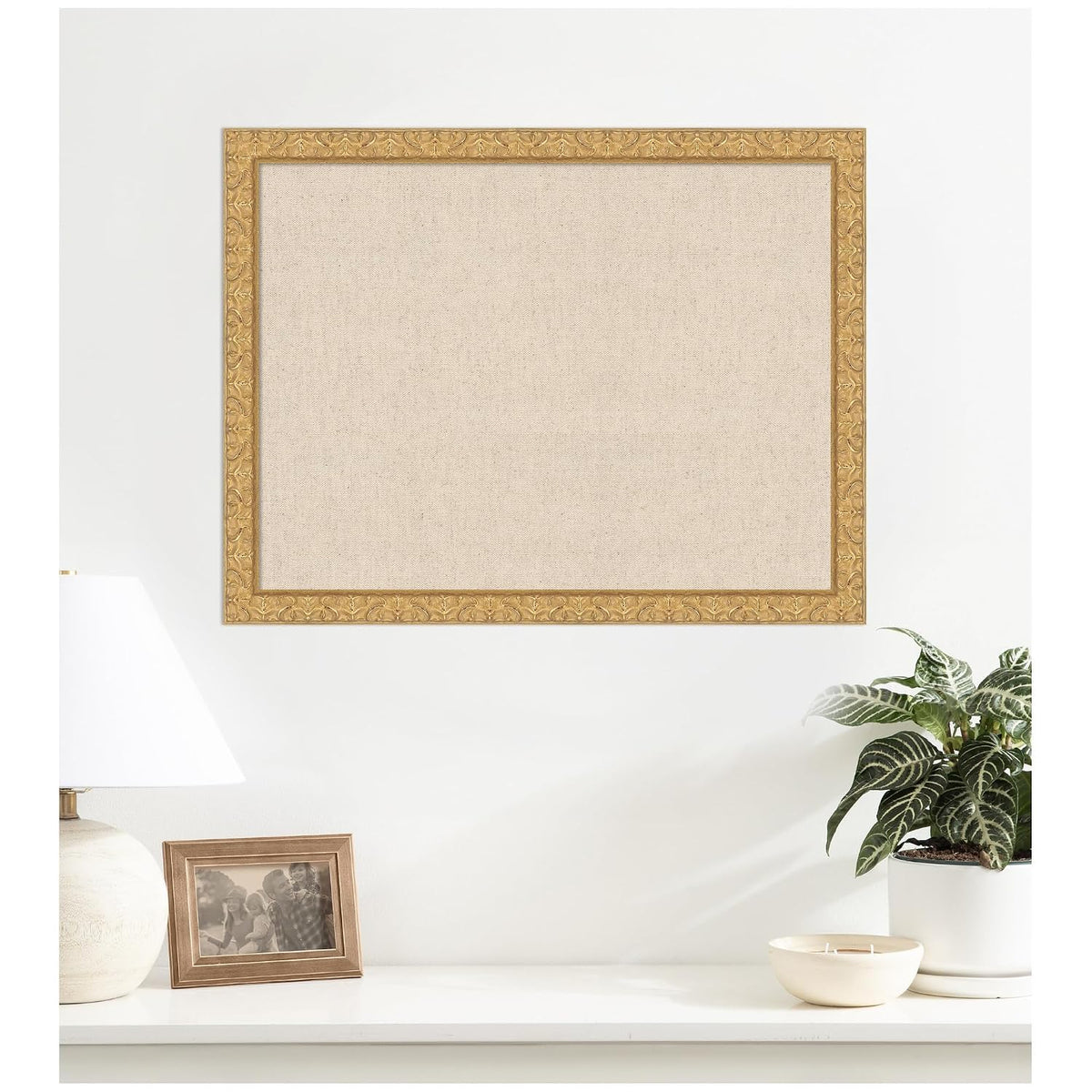 Kate and Laurel Framed Fabric Pinboard 26 x 20, Neutral Weave Printed Linen D...