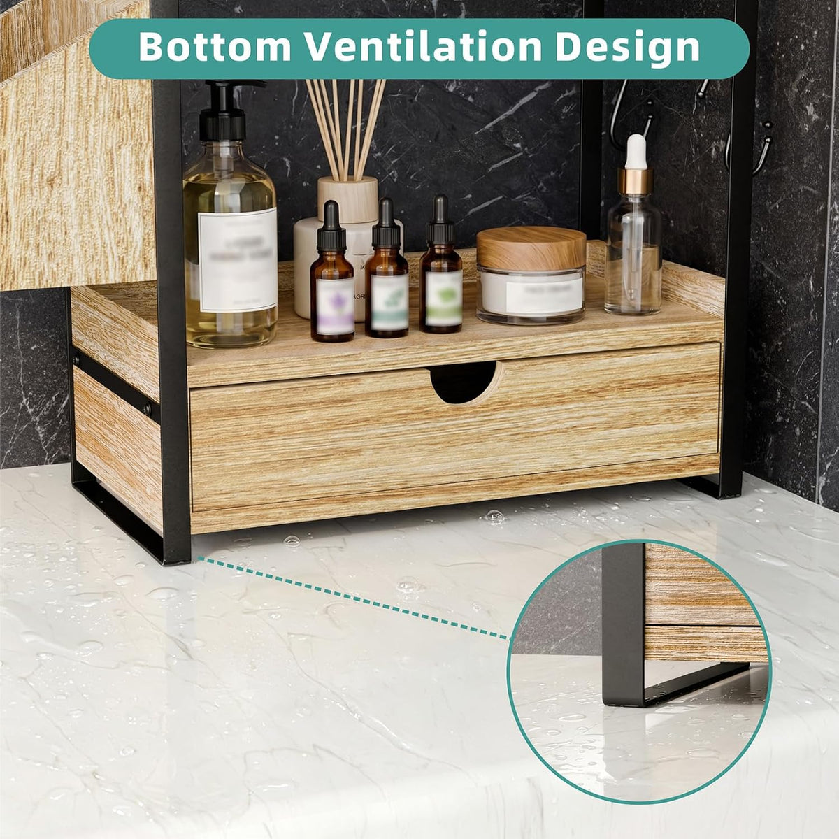 Kottwca 2-Tier Bathroom Counter Organizer with Drawer, Wooden Vanity Shelf