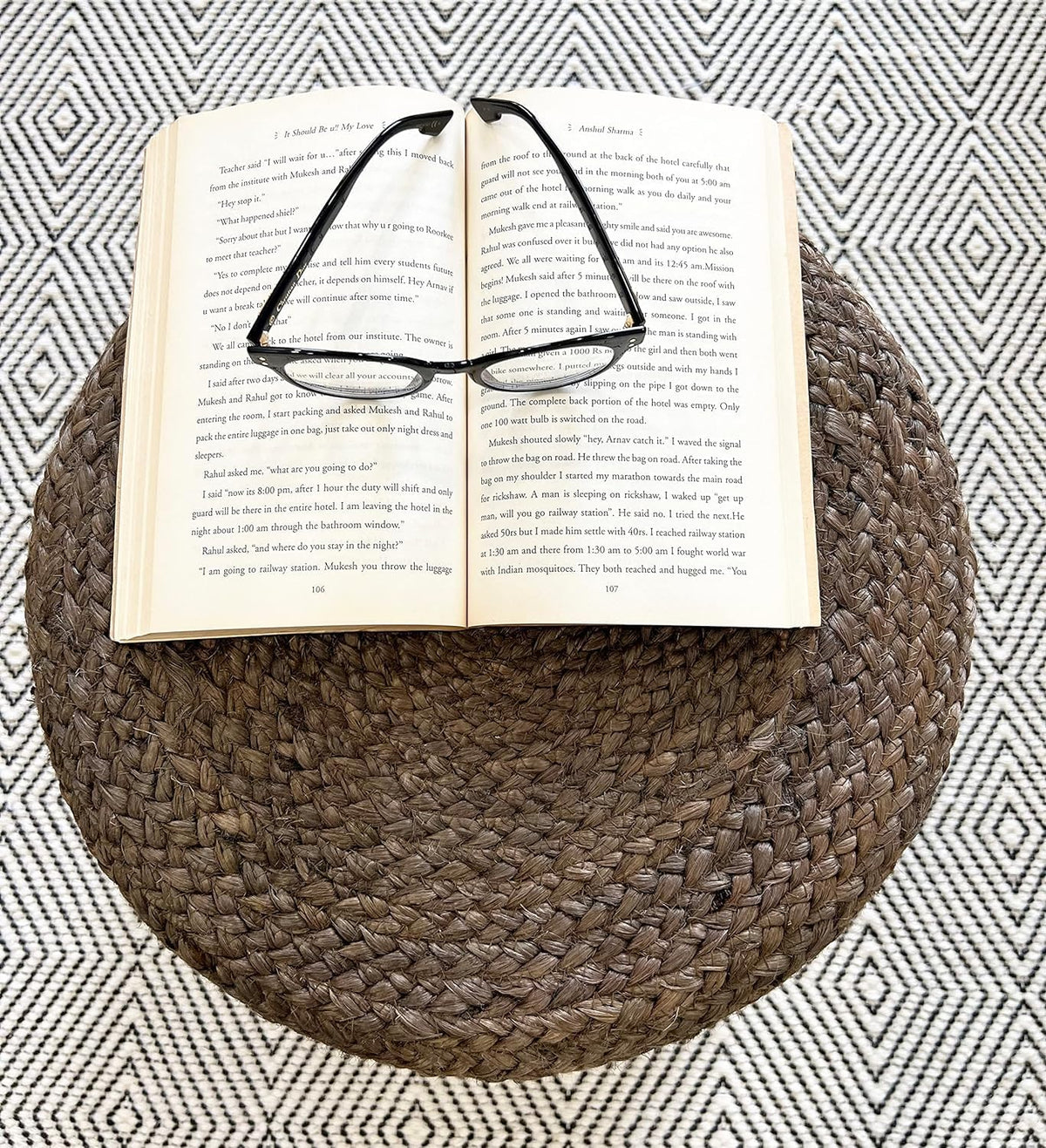 Pouf Ottoman 100% Jute Pouffe Natural Brown (18"x18"x12")