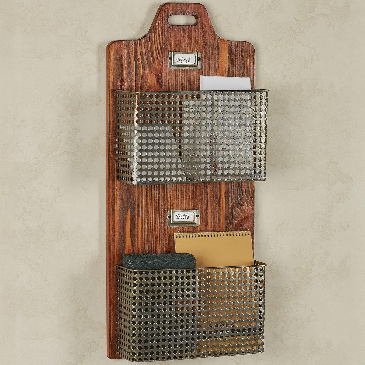 Sawyer Vertical Wall Organizer - Mission Red Oak - Handcrafted - Wooden Back,...