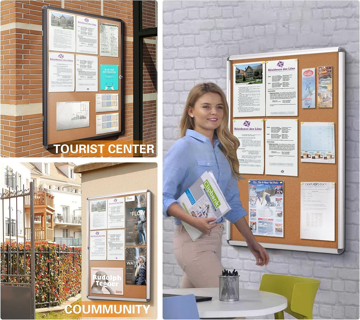 SWANCROWN 26x20 in Enclosed Bulletin Board, Lockable Cork Board Wall 4xA4