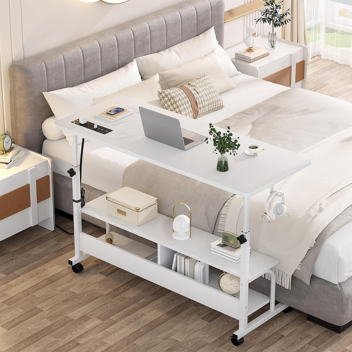 Armocity 47" Rolling Standing Desk with Charging Station for Couch Bed