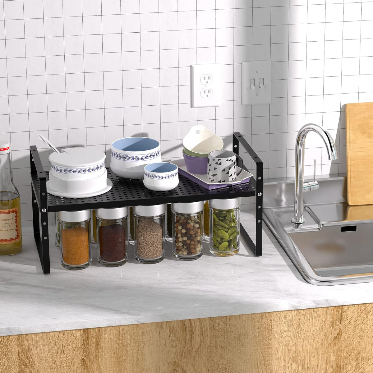 iPEGTOP Large Expandable Cabinet Storage Shelf Organizer Rack, Heavy Duty Sta...