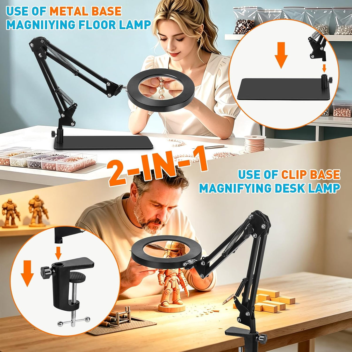 KIRKAS Magnifying Glass with Light and Stand, 12X 11in Clamp & Base