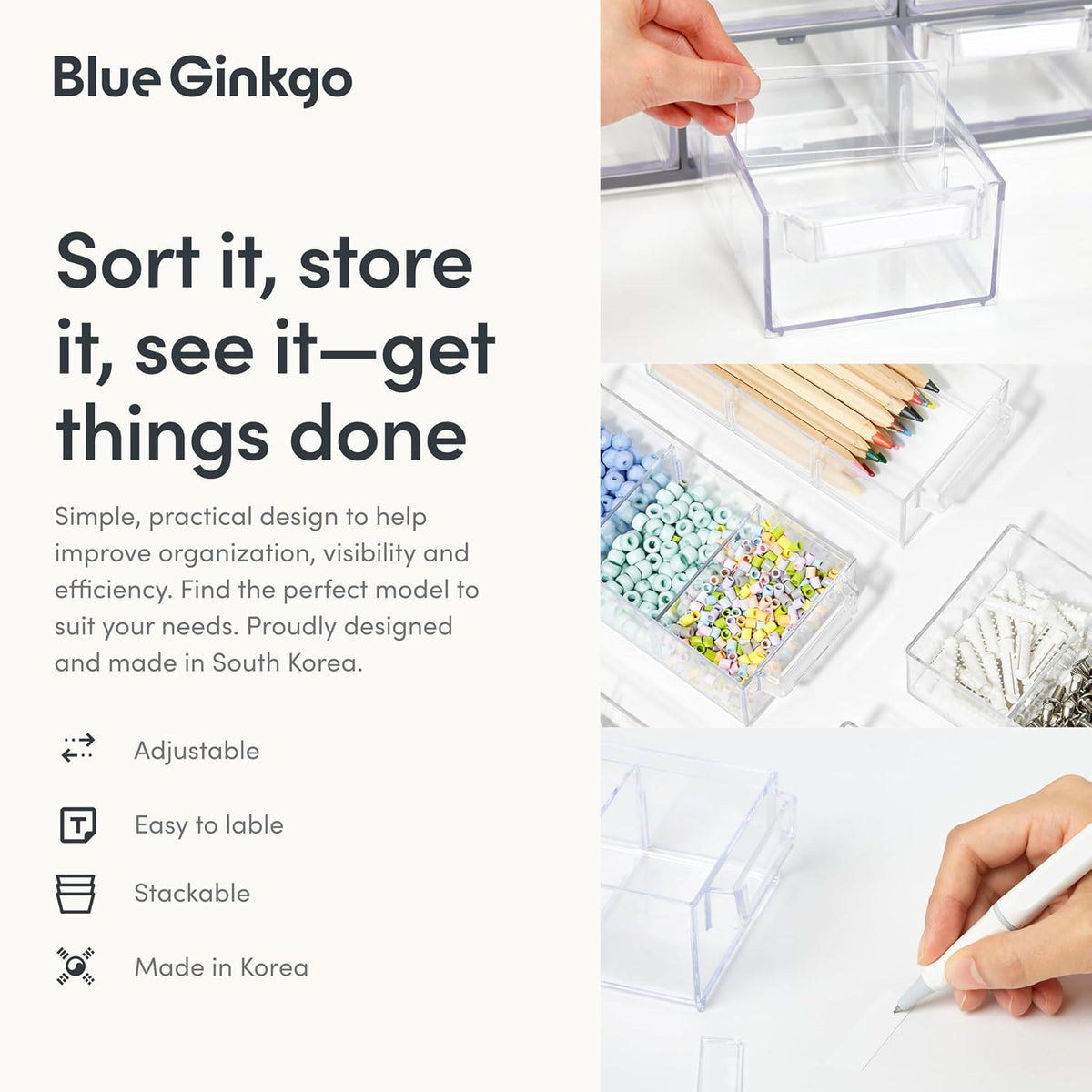 Blue Ginkgo 20-Drawer Storage Cabinet Organizer, Blue, Made in Korea