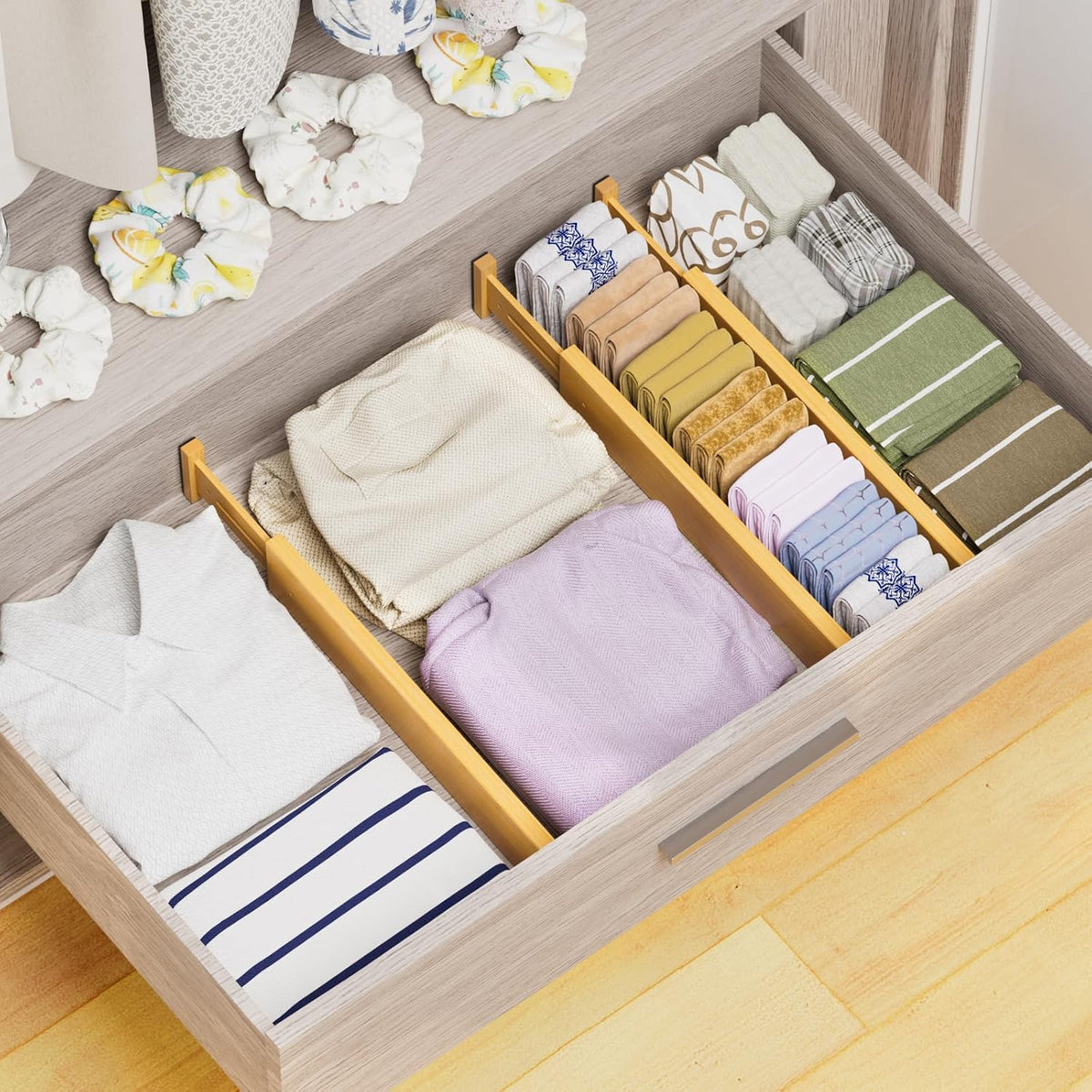 Bamboo Drawer Dividers Organizers, 2.56" High, 17"-21.8" Adjus...