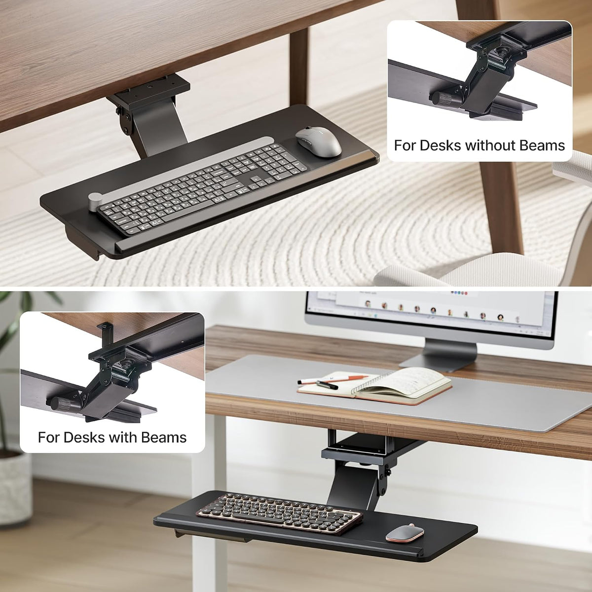 PEGZONE Keyboard Tray Under Desk Slide Out, 25 x 11 inch, Black