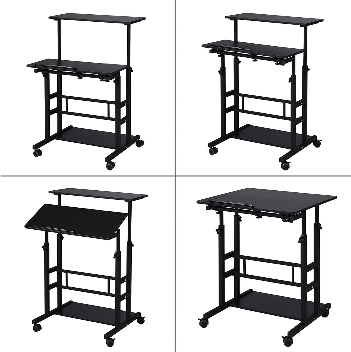 Small Standing Desk on Wheels, Height Adjustable Rolling Desk with Storage