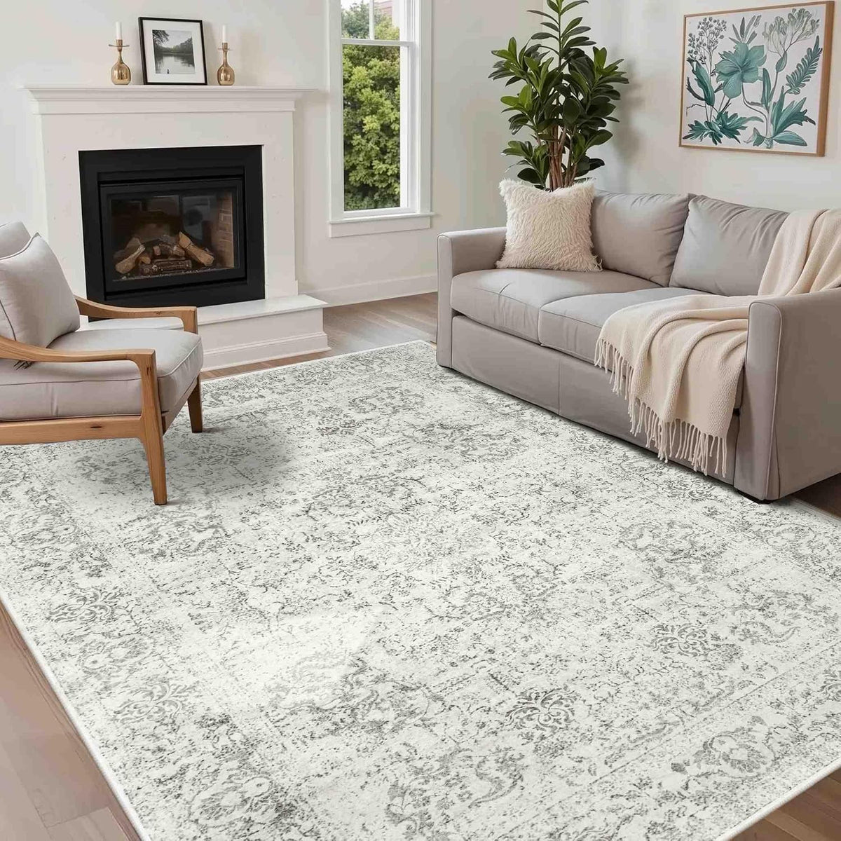Rugxara Grey 5X7 Washable Area Rug for Living Room