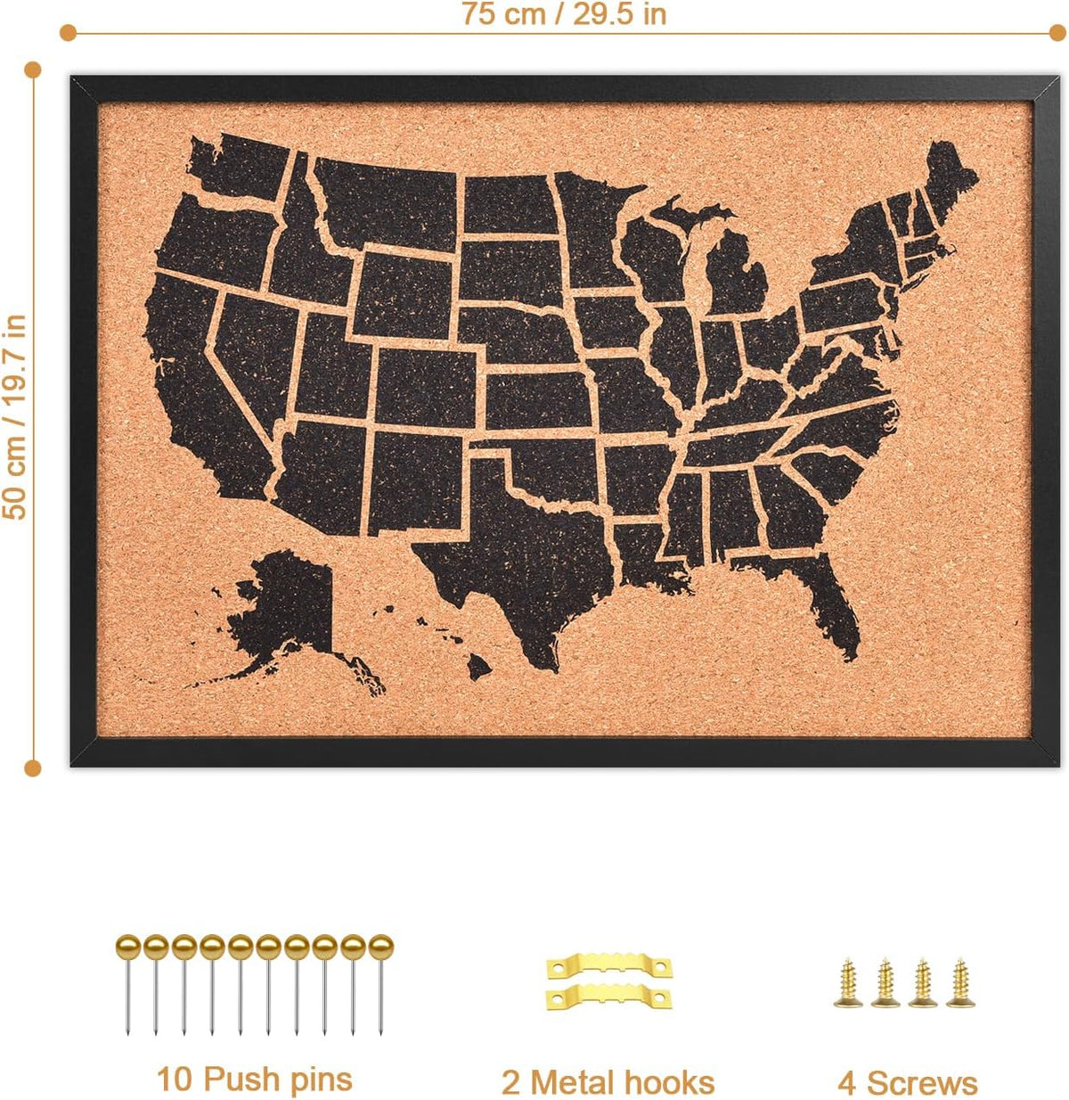 Cork Board United States MAP, USA Travel Tracker Map Bulletin Board