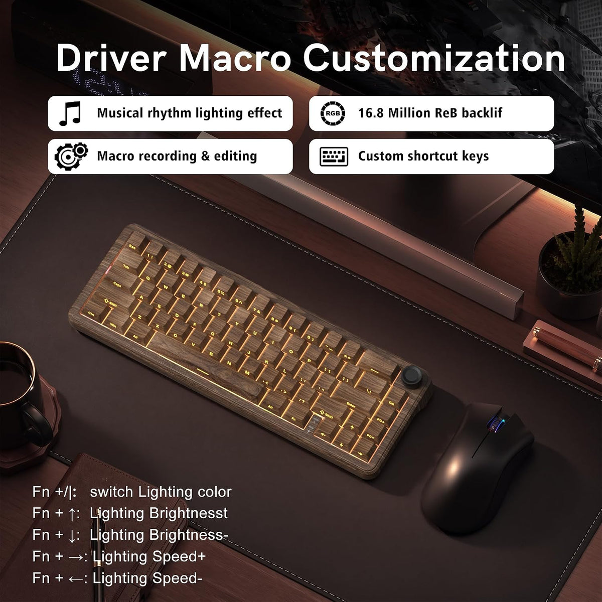 womier L65 60% Brown Mechanical Keyboard with Knob,4000mAh,Tri Mode USB-C/BT5...