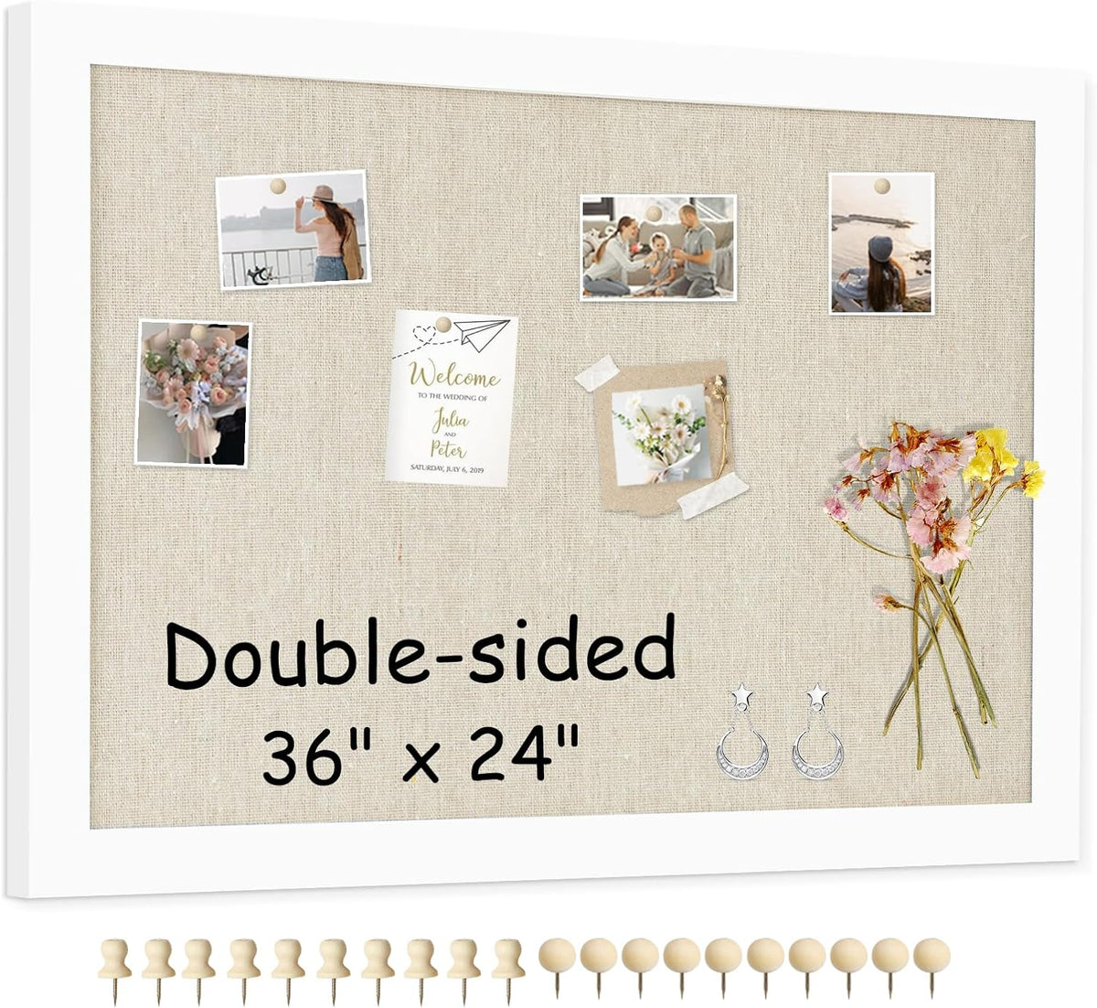 Double-Sided Wood Framed Cork Board with Linen, 36" x 24"