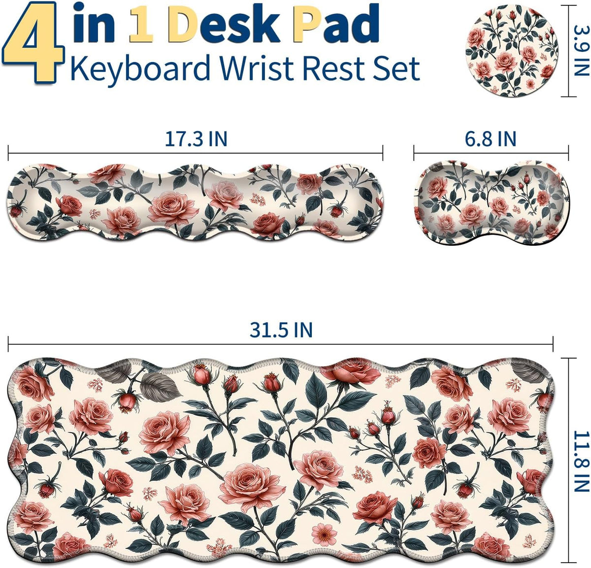 Keyboard Mouse Pad Set,Retro Flowers