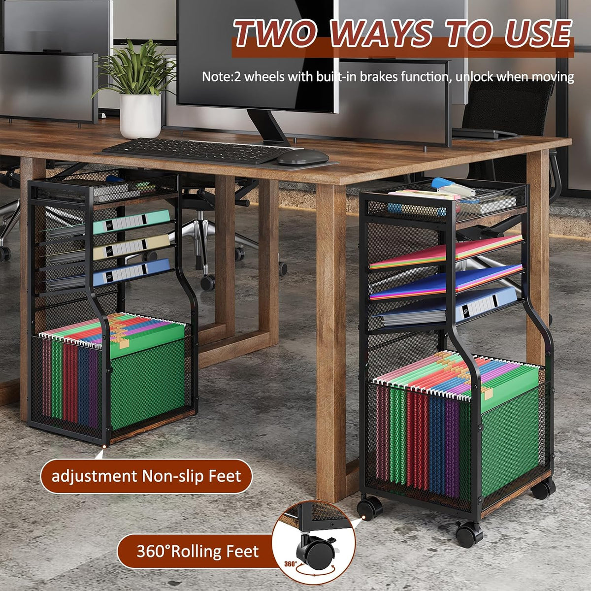 3IngSeagulls Rolling File Cart, 5-Tier Mobile Filing Cabinet on Lockable Whee...