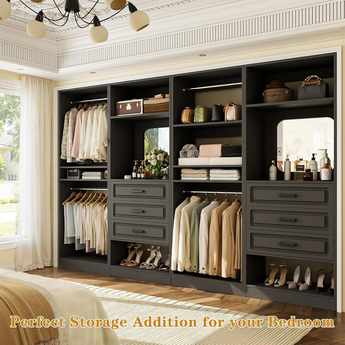 Unikito Closet System, 100" Closet Organizer with Drawers & Mirror, ...