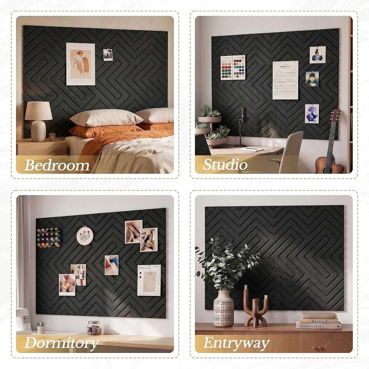 Large Bulletin Board with Push Pin, 12 Pack, 48"x36", Black Chevron
