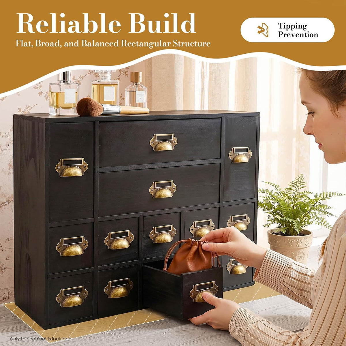 14-Drawer Apothecary Cabinet, Card Catalog Cabinet for Desktop Organizer