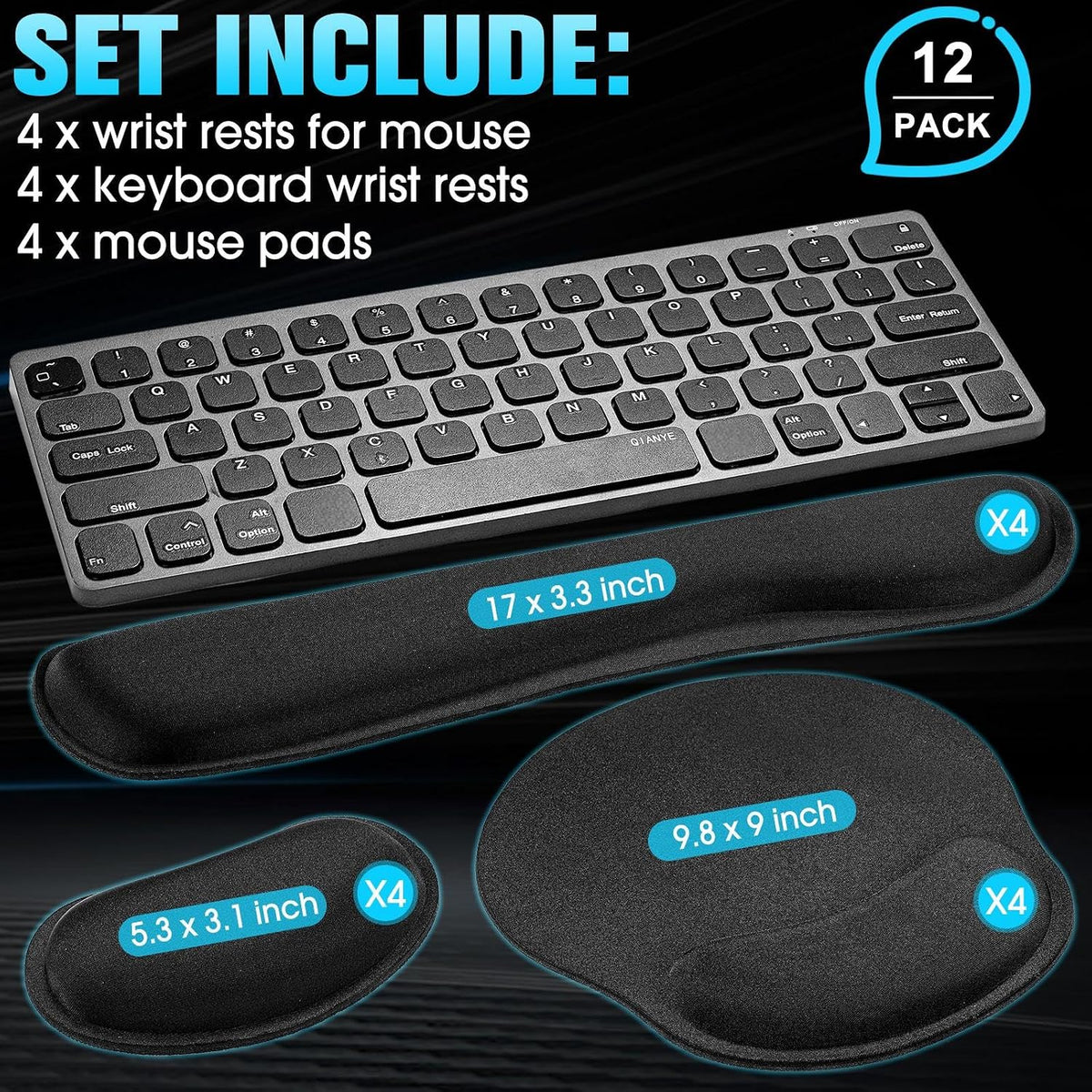 Yunsailing 12 Pcs Ergonomic Mouse Pad and Keyboard with Wrist Support Set Arm...