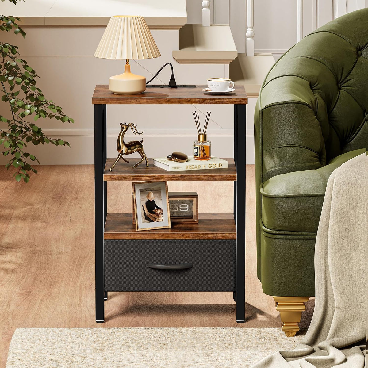 SUPERJARE Nightstand with Charging Station, USB-C Port, Bedside Table