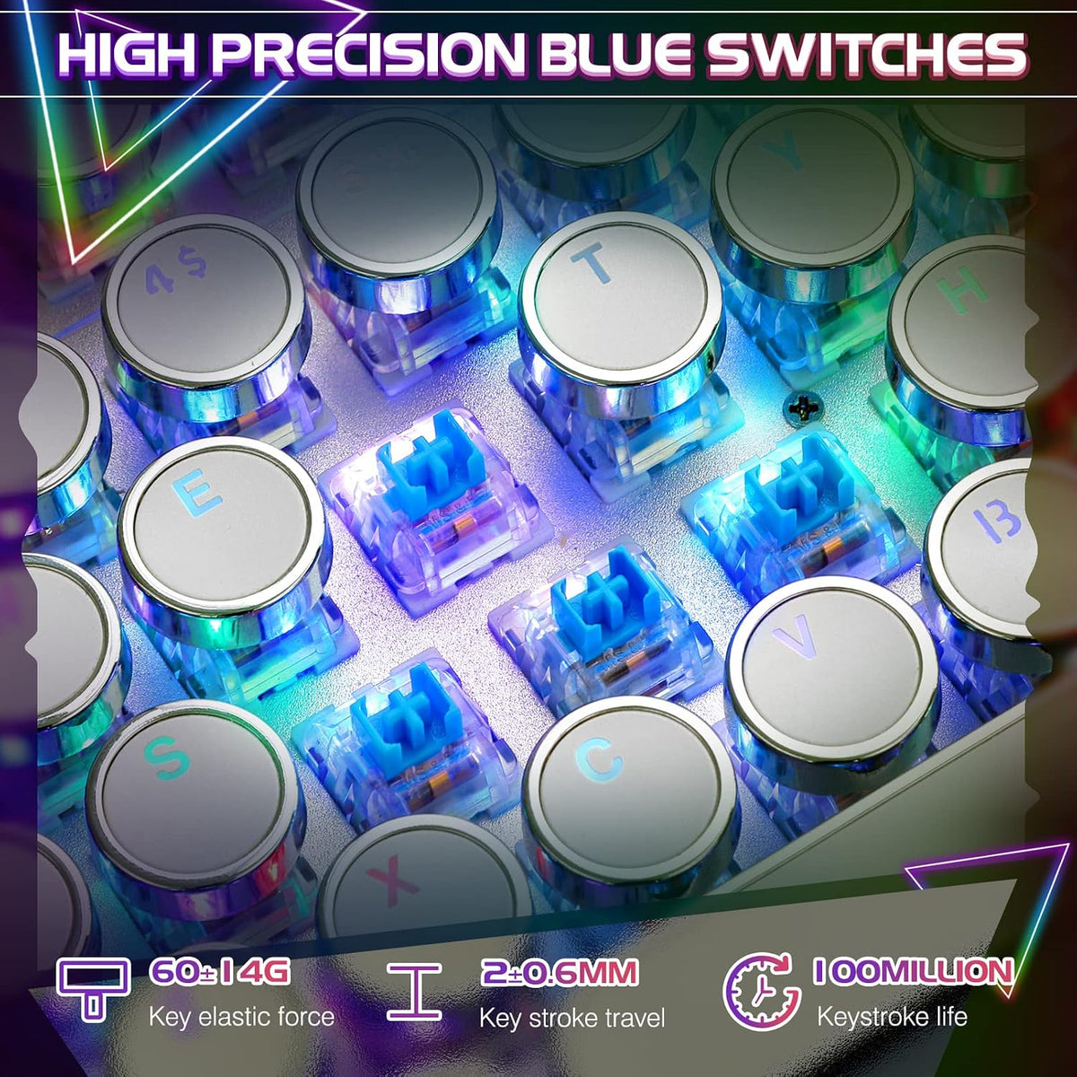 YSCP Typewriter Style Mechanical Gaming Keyboard RGB Backlit Wired with Blue ...