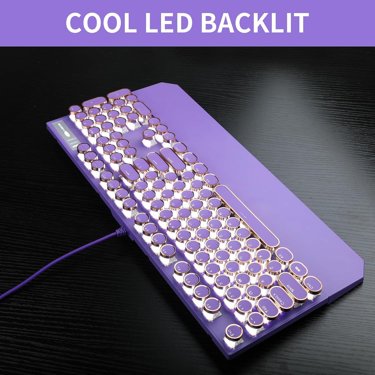 Camiysn Typewriter Style Mechanical Gaming Keyboard, Purple Retro Punk Gaming...