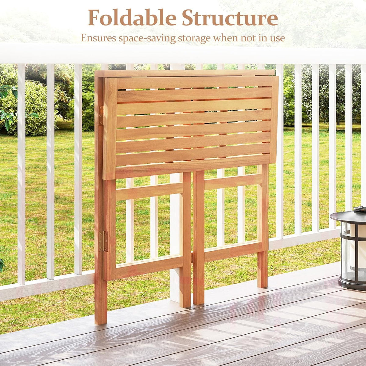 Tangkula Acacia Wood Outdoor Folding Bar Table, Patio Rectangle Counter Heigh...