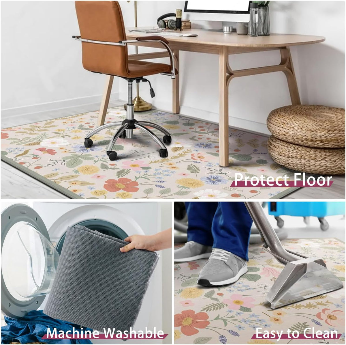 Office Chair Mat for Hardwood & Tile Floor,Boho Floral 36"x48" ...