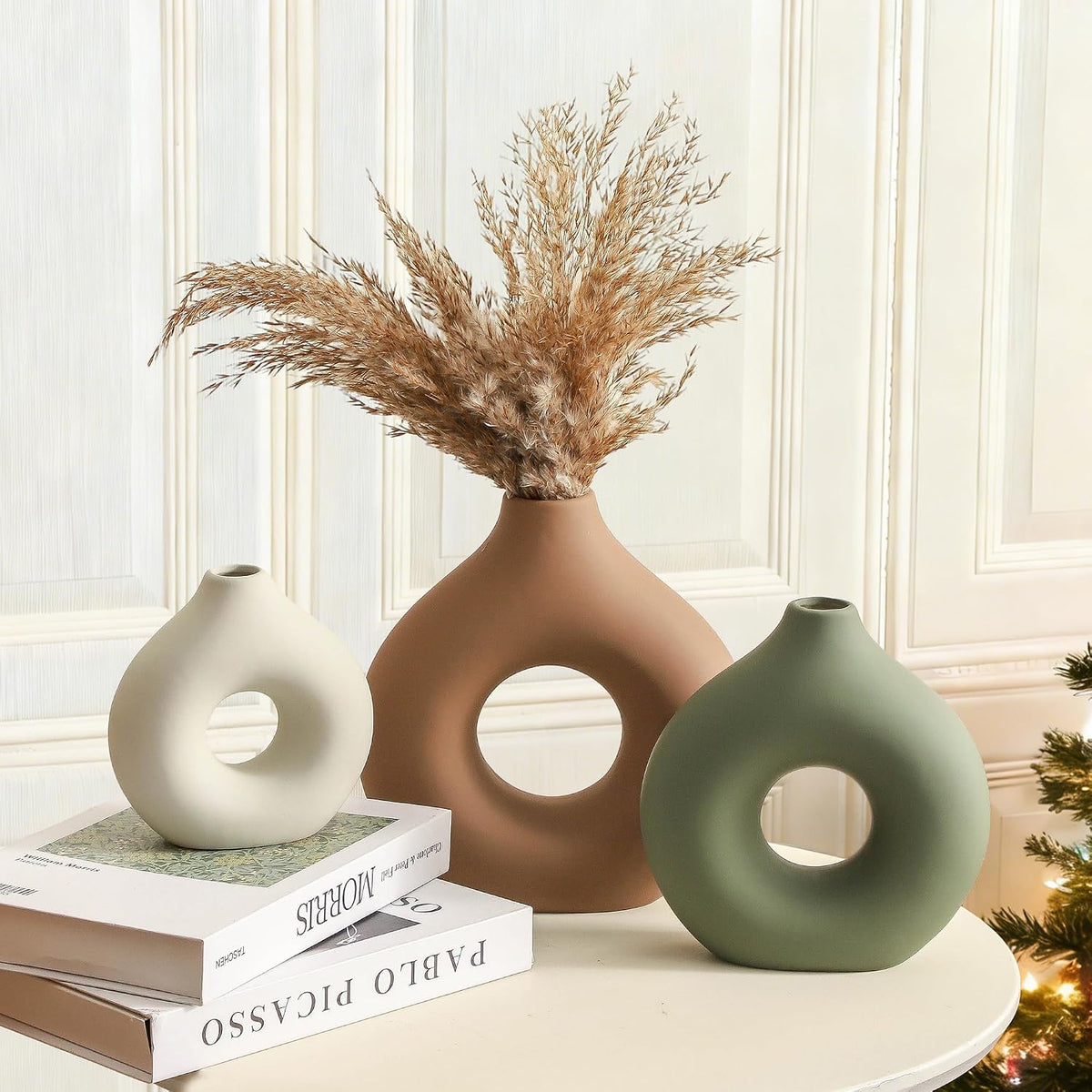 Vanselia Ceramic Vase Home Table Decor - Flower Vases Set of 3 Small Living R...
