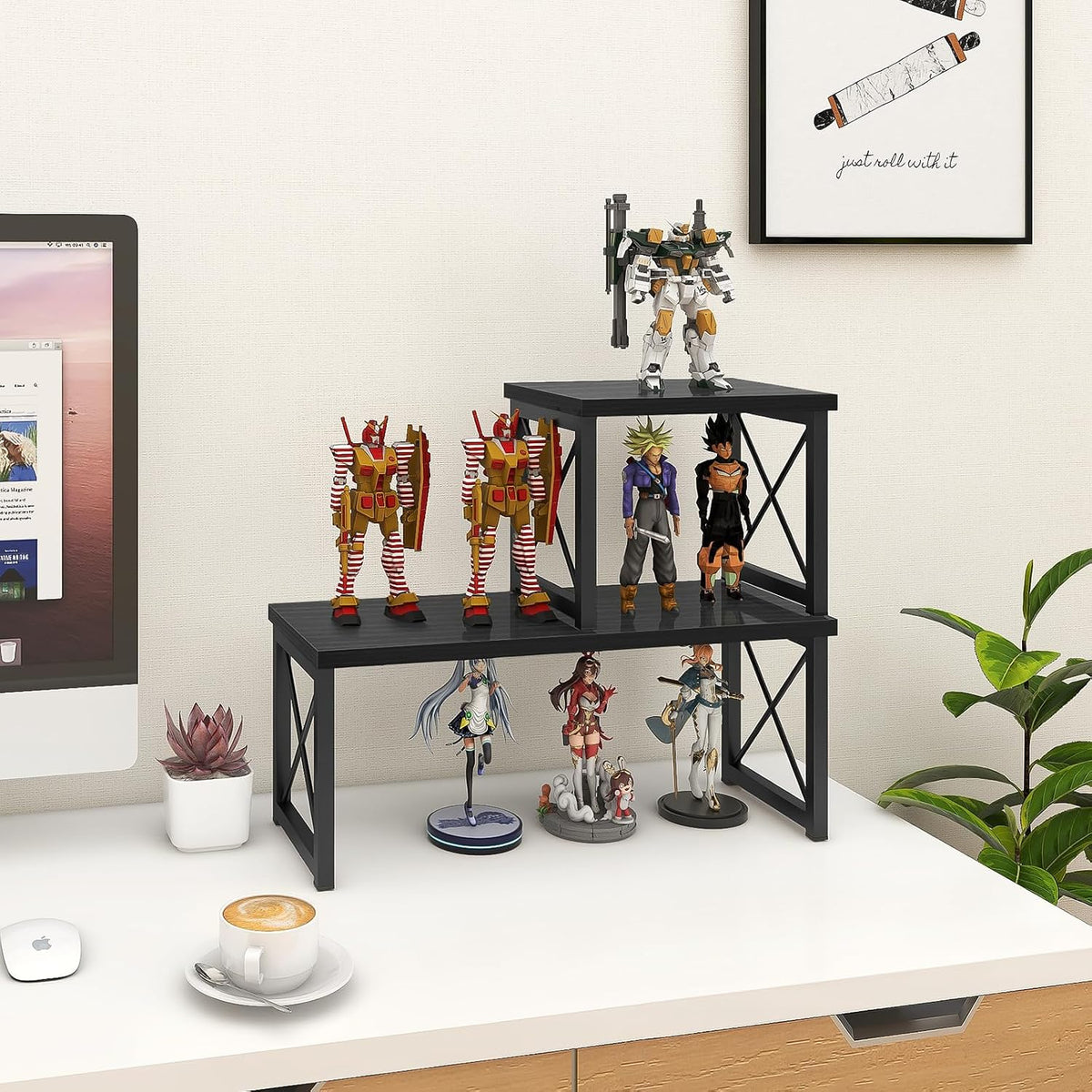 ELITEROO Wood Desktop Shelf, Freestanding Small Bookshelf Organizers