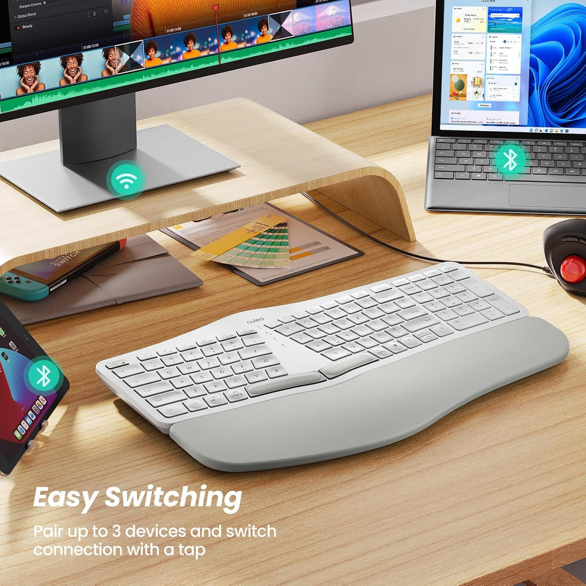 Nulea RT05 Wireless Ergonomic Keyboard, Split Keyboard with Wrist Rest, USB-C...