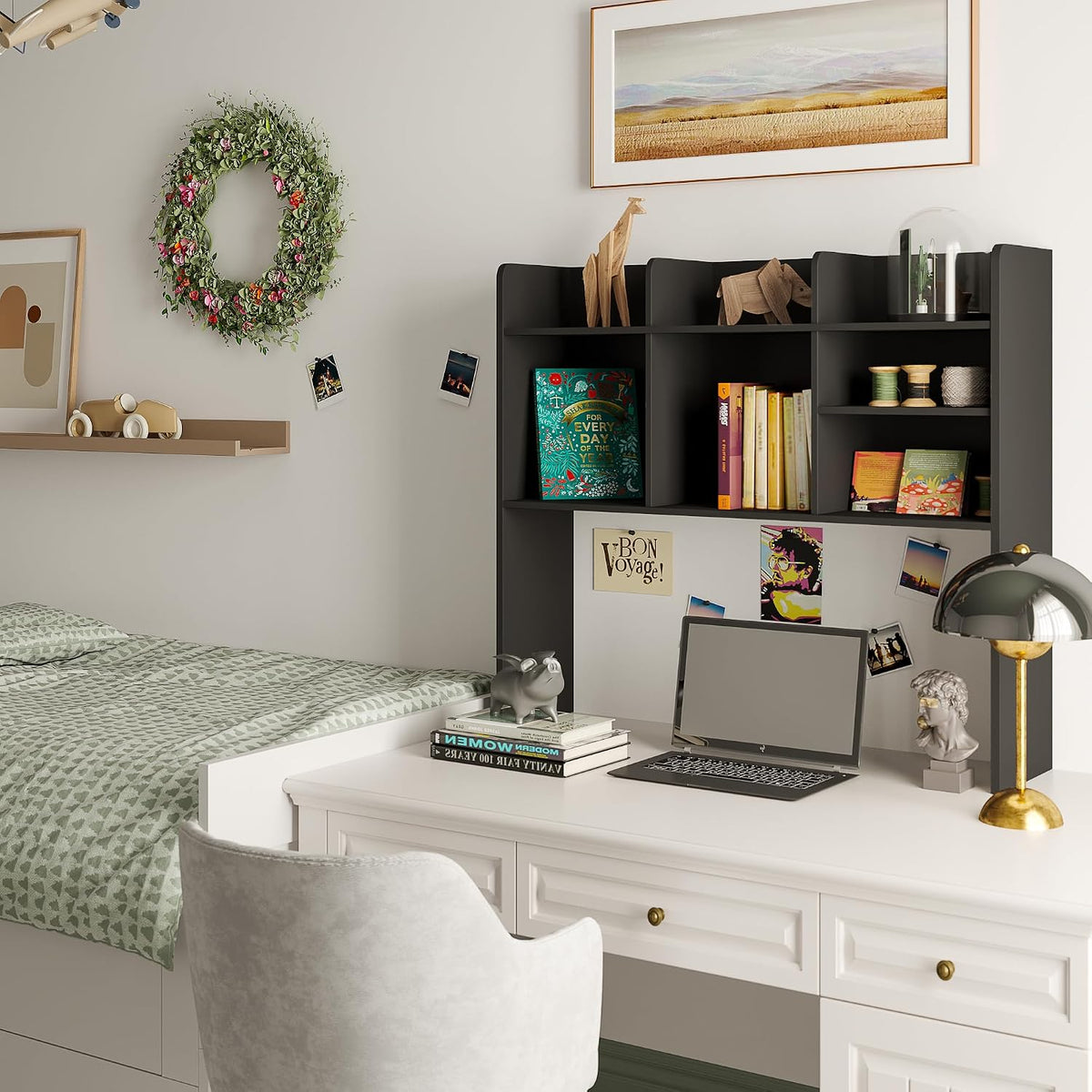 ChooChoo Desk Hutch Dorm, Desktop Bookshelf with 7 Shelves