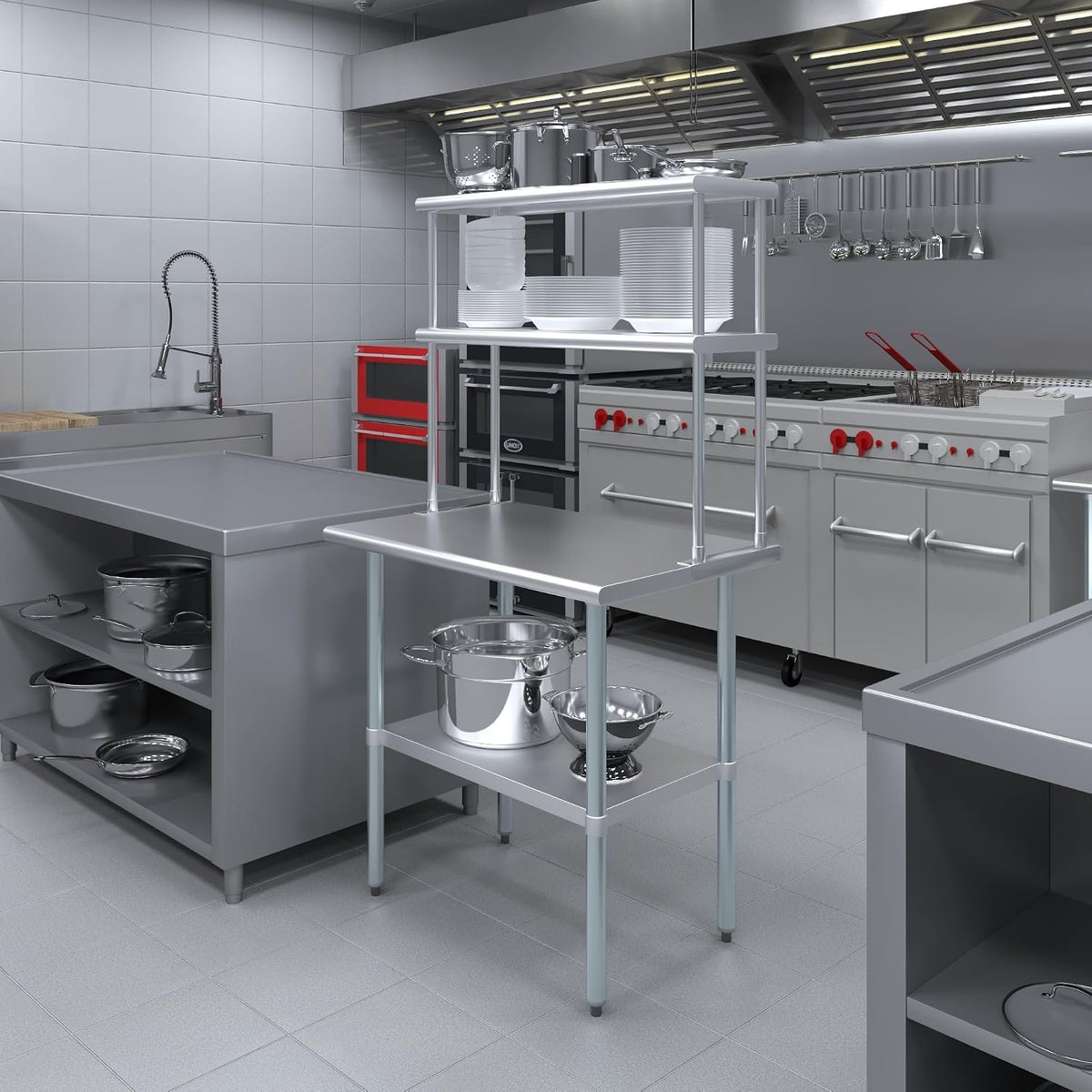 AmGood 36 in. Long x 12 in. Deep Double Tier Overshelf - Stainless Steel Tabl...