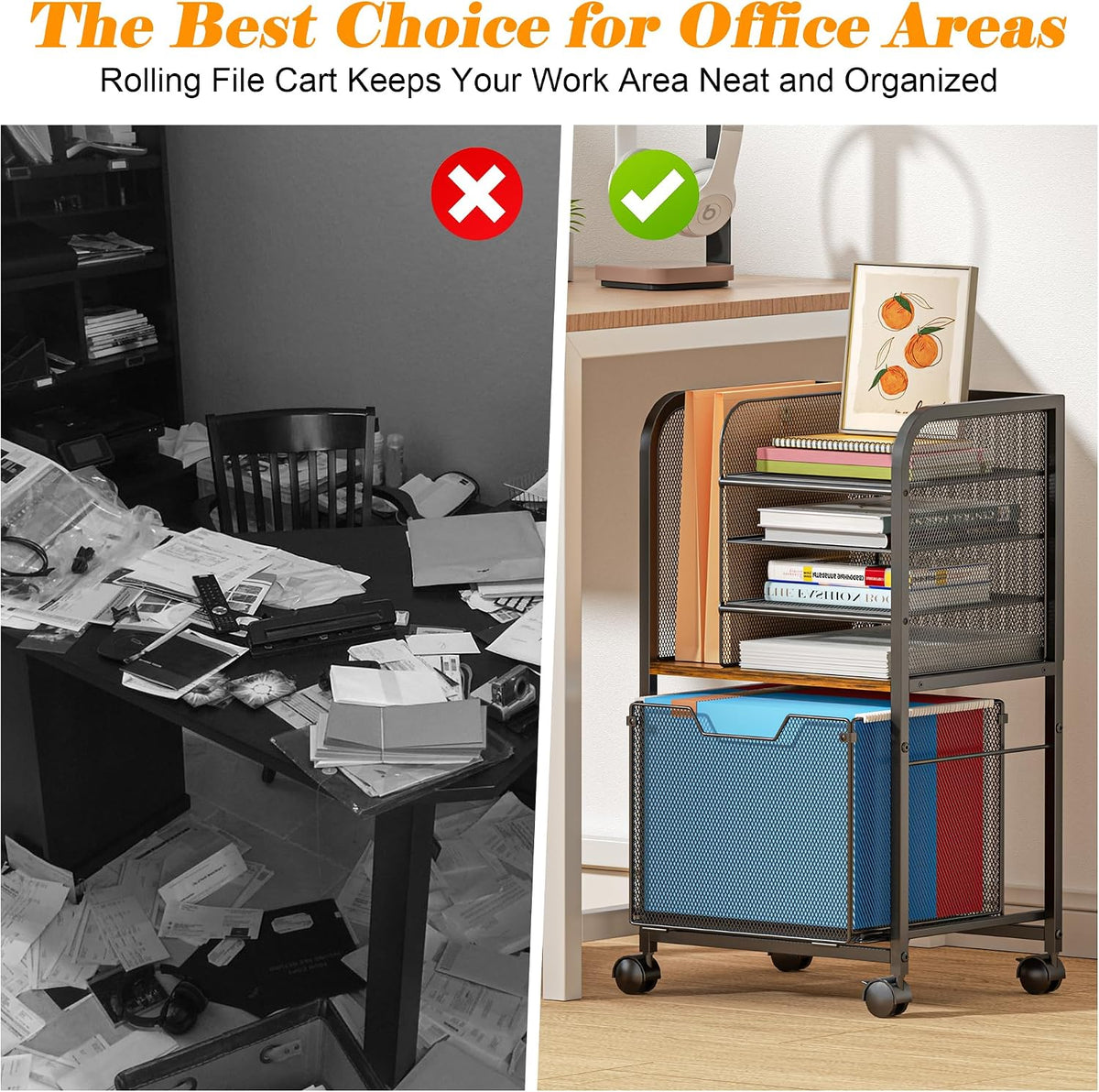 Feyejade 5-Tier Rolling File Cart Cabinet Under Desk Storage Organizer