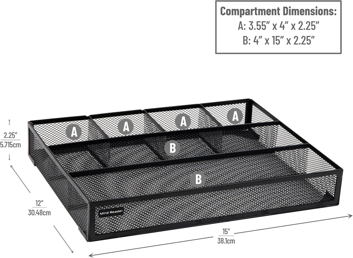 Mind Reader 6-Compartment Drawer Organizer, Metal Mesh Desk Organizer for Off...